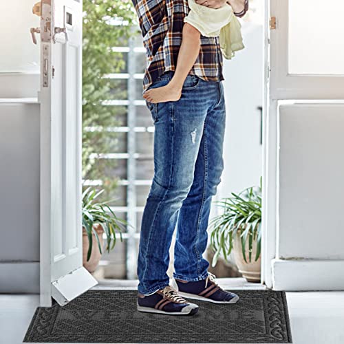 Mibao Durable Door Mat (18"x30",Gray), Welcome Mats Outdoor, Front Door Mats Outdoor Entrance, Outdoor Rubber Mats, Welcome Doormat, Entry Door Mats Outside for Entryway, Patio, High Traffic Areas