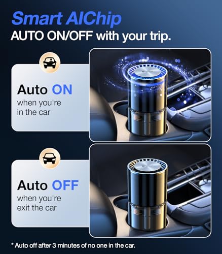 VICSEED SmartAI AUTO On/Off Car Air Freshener with Blue Ambient Light, Adjustable Concentration & 360°Scent Aroud Car Diffuser, 160ML Large Capacity for 6 Months Long-Lasting Use - Premium Cologne