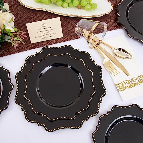 COLOSUS 175PCS Black Plastic Party Plates Set