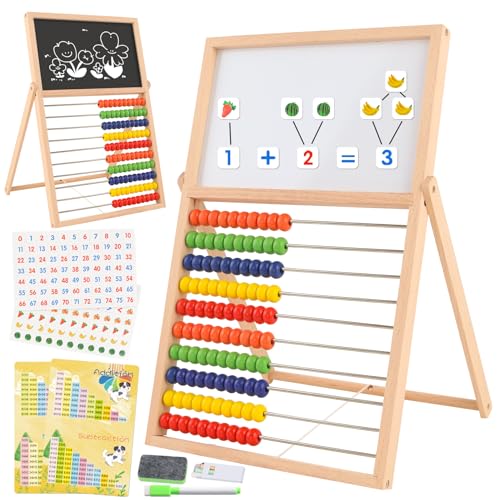 Wooden Abacus with Magnetic Blackboard Whiteboard Counting Set