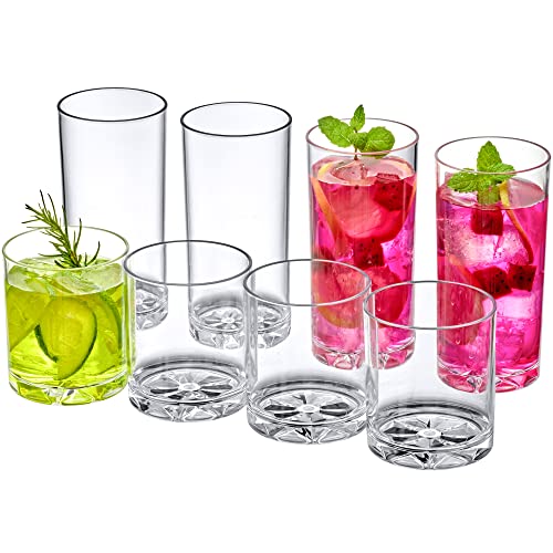 8 Pack Plastic Tumblers, 12oz and 16oz Reusable Cups
