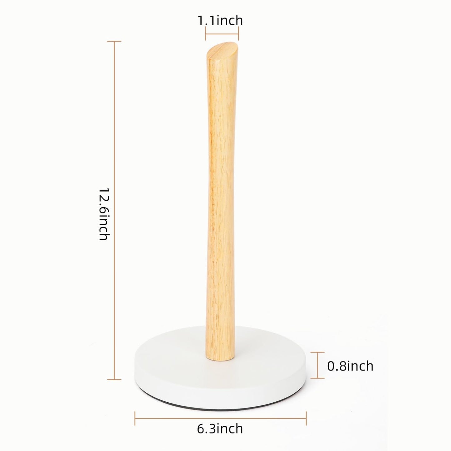 E-ROOM TREND Paper Towel Holder Wooden Natural Color Countertop with Dia 6.3" Carbon Steel Round Base, Kitchen Roll Organizer Wooden Paper Holder Stand for Dining Table Fits Standard & Jumbo Rolls