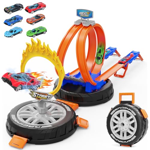 6 Car Stunt Tire Race Track Playset