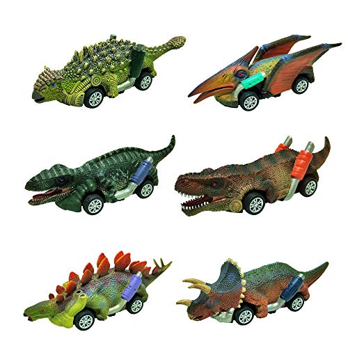 DINOBROS 6-Pack Dinosaur Pull Back Toy Cars