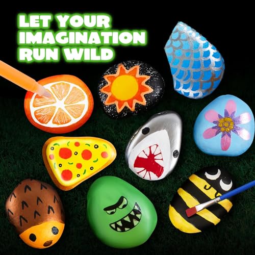 JOYIN 12 Rock Painting Kit- Glow in The Dark Rock Kit, Arts and Crafts for Kids Ages 6-12, Art Supplies, Kids Craft Paint Kits, Arts & Crafts Toy for Boys Girls Birthday Party Gift