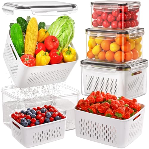 4 Pack Produce Storage Containers with Colander Inserts