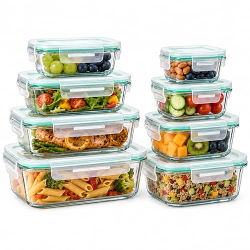 8 Pack Glass Airtight Meal Prep Containers Set