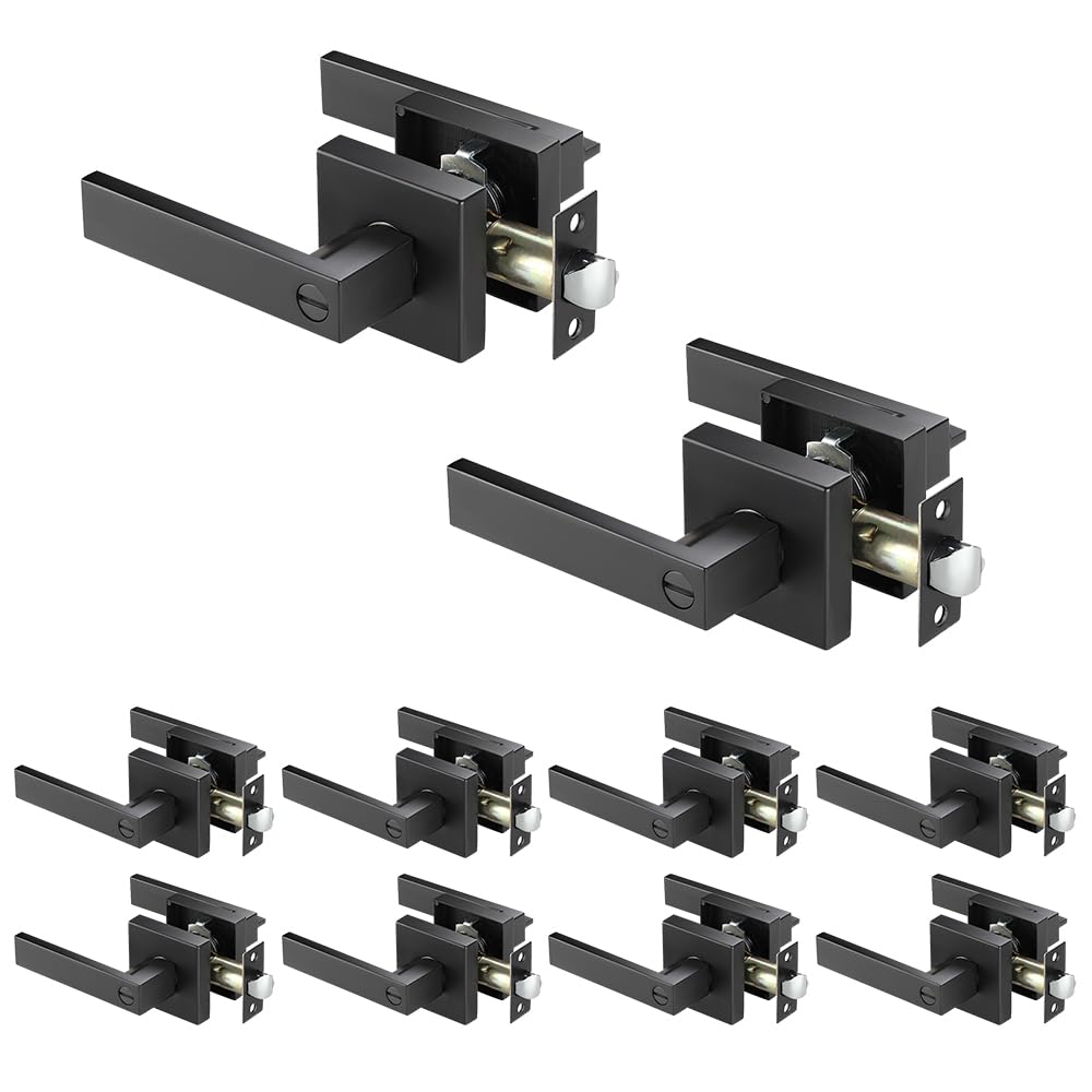 GOHATI Keyless Privacy Door Lever, Door Handle for Bedroom Bathroom Reversible Matte Black Door Lever for Lefr and Right Handed, 10 Pack