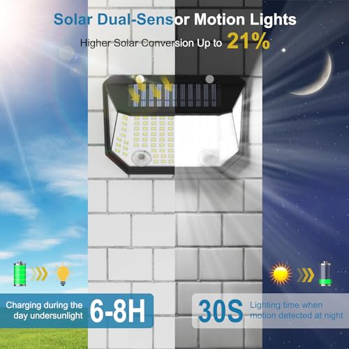 AmeriTop Solar Lights Outdoor, 4 Pack LED High Brightness Cordless Solar Motion Sensor Lights; Wider Motion Sensor, 300ยฐ Wide Angle Illumination, IP65 Waterproof, Patio Wall Light, Wall Porch Lights