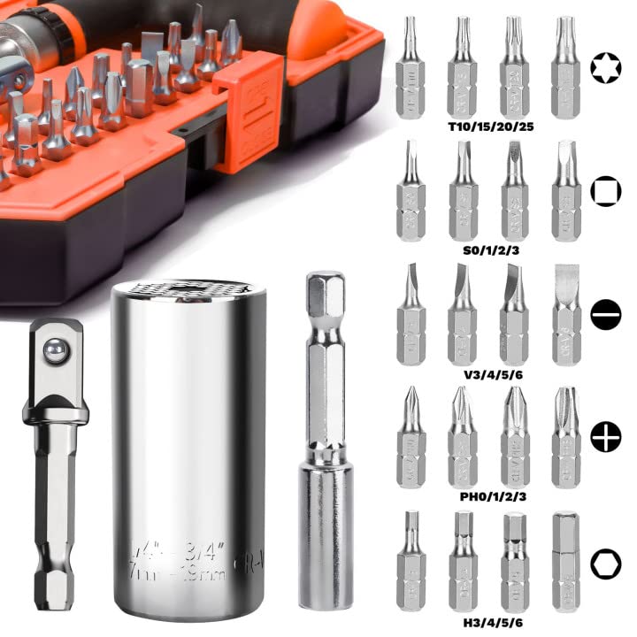 Universal Socket Tool Set with Ratcheting Screwdriver