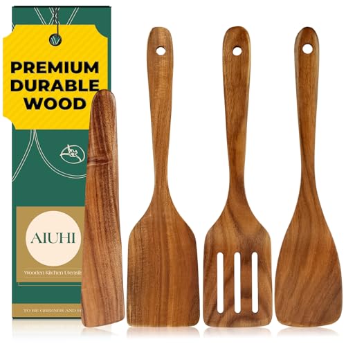 4 Pack Wooden Cooking Spatula Utensil Set