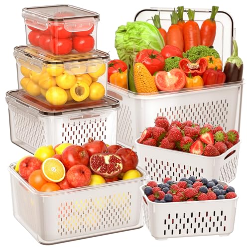 5 Pack Large Airtight Fridge Produce Storage Containers