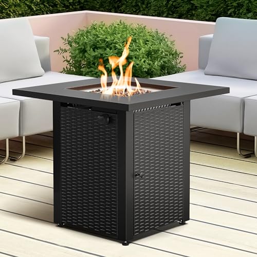 LEGACY HEATING Zeta 1 28in Propane Fire Pit Table, 50,000BTU Outdoor Gas Fire Pit, 2 in 1 Firepit Table w/ Lid, Lava Rock, ETL Certified Steel Fire Table add Warmth to Parties on Backyard, Black