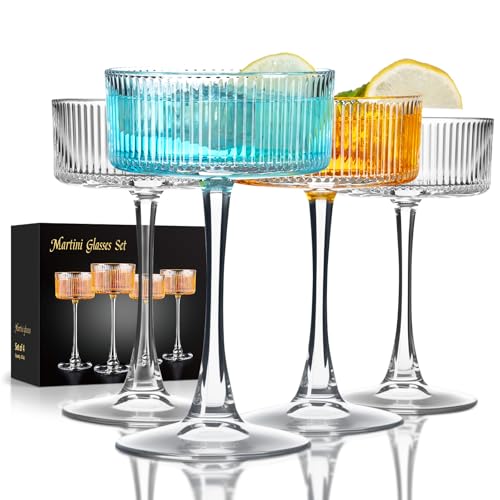 4 Pack Ribbed Coupe Martini Glasses 8 Ounce