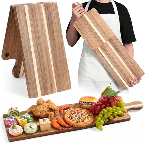 Large Acacia Charcuterie Board with Handles, Foldable Serving