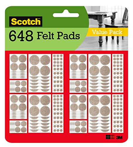 648 Pack Scotch Felt Pads Assorted Self-Stick Furniture Protectors