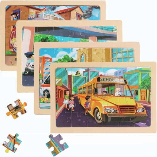 4 Pack Wooden Jigsaw Puzzles for Kids