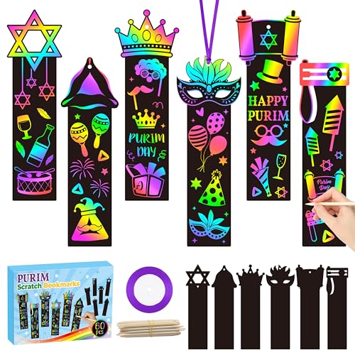 60 Pack Scratch Bookmarks for Purim Crafts