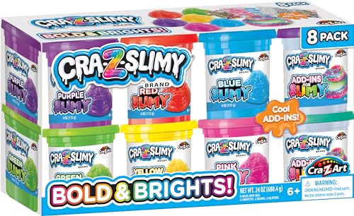 CRA-Z-Slimy Bold & Brite 8 Count, Stretchy & Colorful Premade Slime Collection, Ages 6 and Up