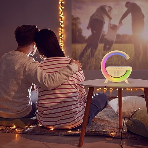 Delxo Bluetooth Speaker with Wireless Phone Charger,Big G-Shape Bluetooth Speakers for Teen Adults Birthday Gift Ideas,Atmosphere Lamp Speaker with LED Night Lights for Bedroom,White