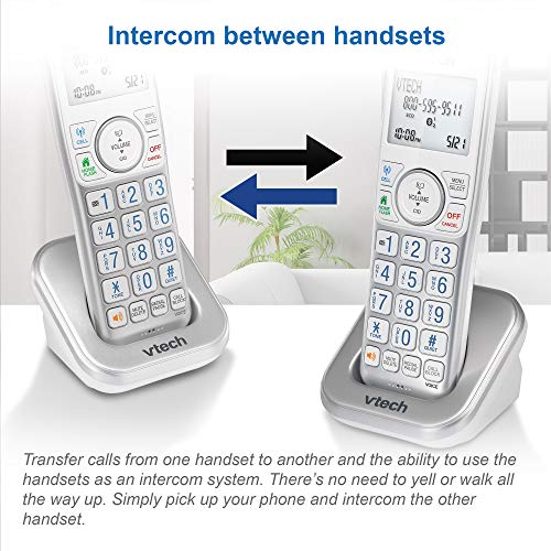 VTech VS112-27 DECT 6.0 Bluetooth 2 Handset Cordless Phone for Home with Answering Machine, Call Blocking, Caller ID, Intercom and Connect to Cell (White)
