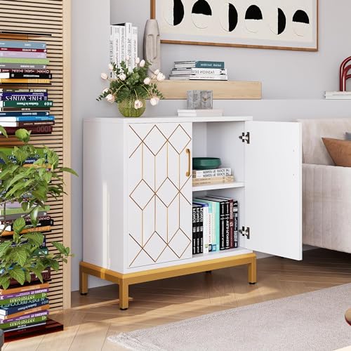 GarveeHome Accent Buffet Cabinet, Sideboard Buffet Cabinet with Storage, Modern Buffet Storage Cabinet with Doors and Shelves for Kitchen, Office, Dining Room, Living Room, White