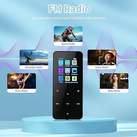 144GB MP3 Player - Music Player with Bluetooth 5.2 HiFi Sound Shuffle Single Loop FM Radio Built-in HD Speaker Voice Recorder Mini Design Ideal for Sport