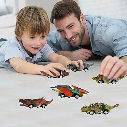 DINOBROS 6-Pack Dinosaur Pull Back Toy Cars