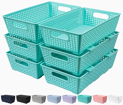 6 Pack Stackable Woven Plastic Storage Baskets