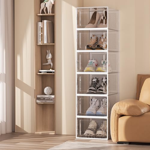 6 Pack Stackable Magnetic Door Shoe Storage Boxes