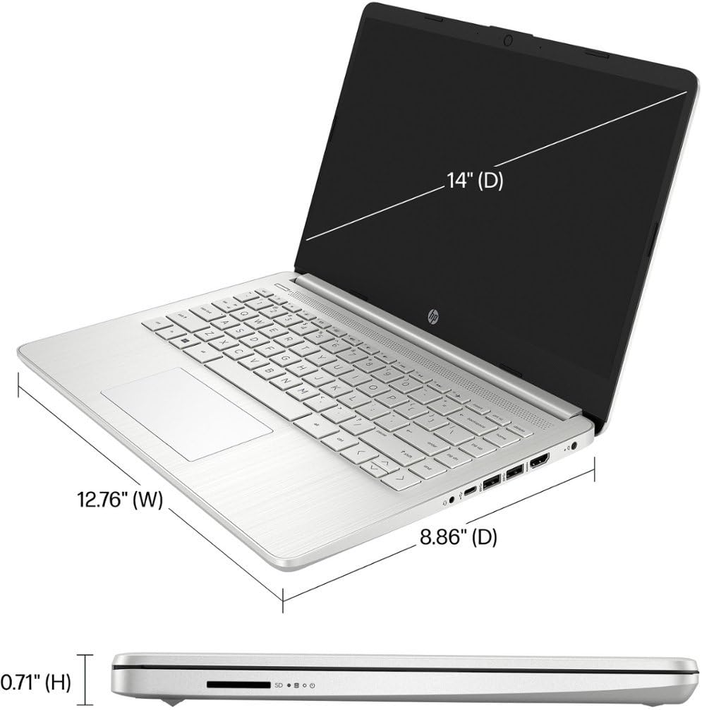 HP 14" Laptop Ultral Light for Students and Business, Quad-Core Intel Celeron Processor, 16GB RAM, 256GB Storage (128GB eMMC + 128GB Ghost Manta SD Card), HDMI, WiFi, USB-A&C, Win 11