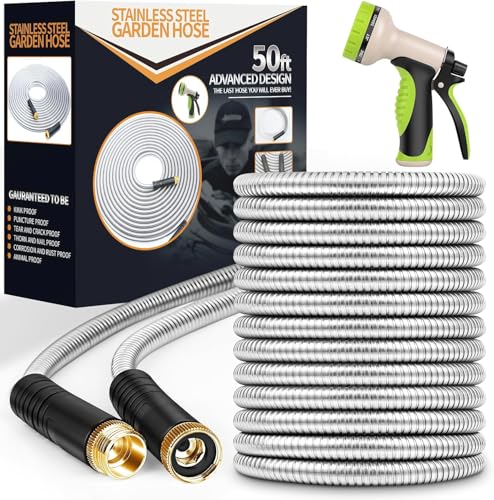 50 ft Stainless Steel No-Kink Garden Hose