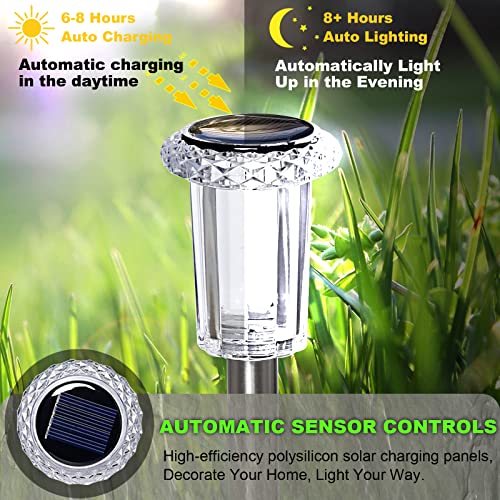 LIANGLOME Solar Lights Outdoor - IP65 Waterproof Solar Pathway Lights Stainless Steel Outdoor Solar Lights for Yard Patio Lawn Walkway and Landscape Cool White (6 Pack)