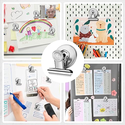 20 Pack Refrigerator Magnets Fridge Magnetic Clips Heavy Duty, Fridge Magnet Clips, Whiteboard Magnets Clips, Clips Magnets for Fridge, Whiteboard, Refrigerator (Silver)
