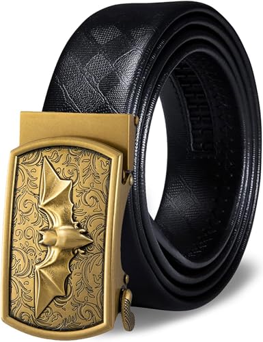 Ratchet Leather Dress Belt with Bat Buckle