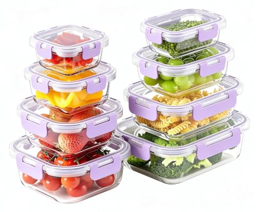 8 Pack Glass Meal Prep Food Storage Containers