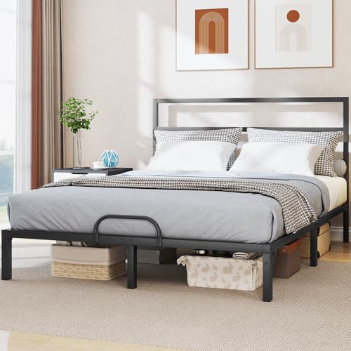 King Size Bed Frame with Headboard, Heavy-Duty Platform
