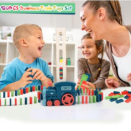 CLAPET Domino Train Montessori Toys for Kids Ages 3-8, 120PCS STEM Building Educational Games for 4 5 6 7 Year Old Toddler Boys Girls, Christmas Birthday Gifts