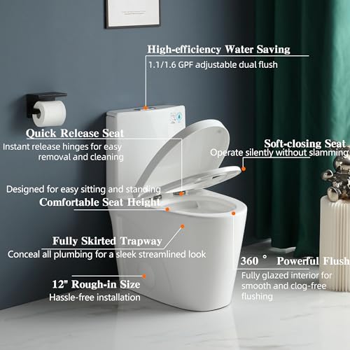Favfurish Dual-Flush Elongated One Piece Toilet