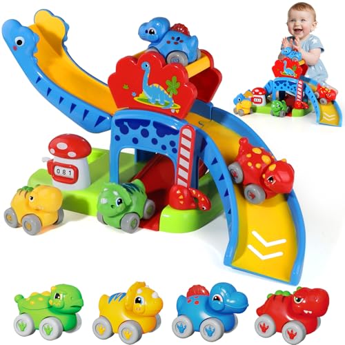 Dinosaur Slide Montessori Toy with Number Cars