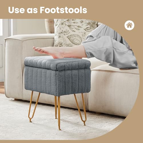 DUMOS Modern Faux Fur Vanity Stool with Storage
