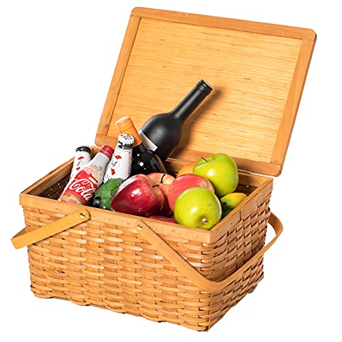 Wicker Picnic Storage Basket with Lid and Handles