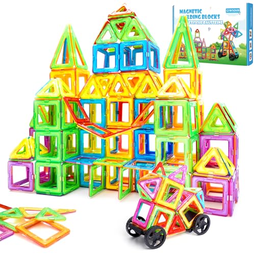 60 Piece Magnetic Tiles STEM Toy with Car Wheels