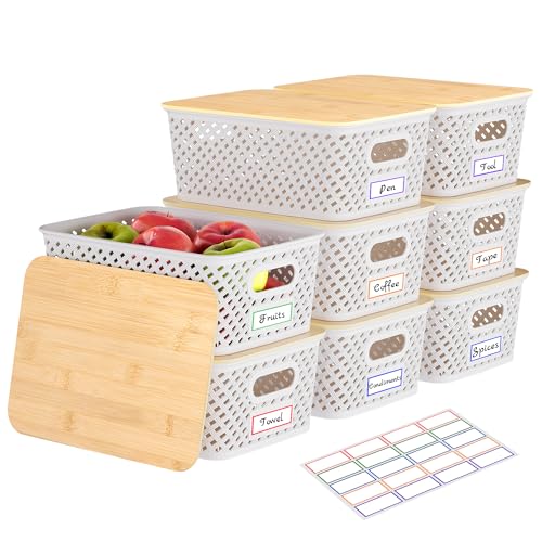 8 Pack Plastic Storage Bins with Bamboo Lids
