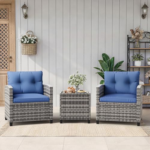 3 Piece Outdoor Rattan Patio Furniture Conversation Set