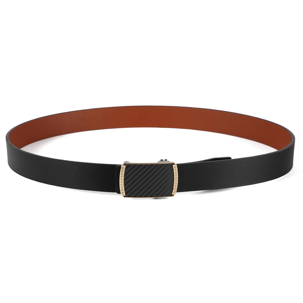 Huztencor Gold Buckle Belt Men, Ratchet Belt Dress Leather Hidden Tail, Jeans Belt with Easier Slide Gold Buckle,Carbon Fiber Black Brown 005 36"-39" 120CM