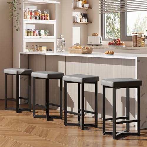 4 Pack Upholstered Backless Counter Height Bar Stools