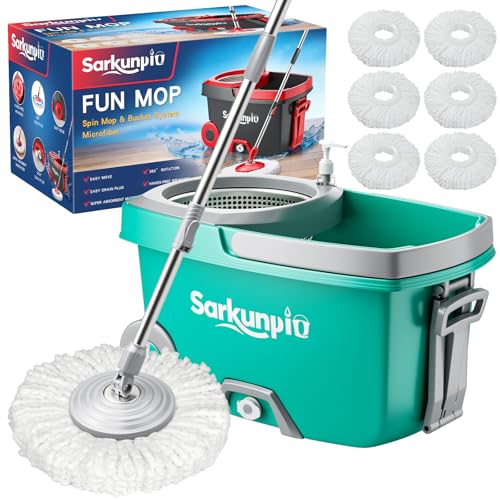 Spin Mop and Bucket Set with 6 Microfiber Heads