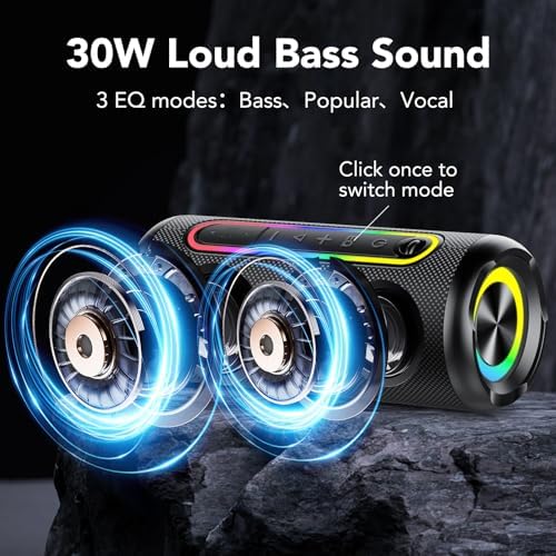 Portable Bluetooth Speakers, IPX7 Waterproof Speaker Bluetooth Wireless, 30W Loud Stereo Sound, 30H Playtime, RGB Lights, TWS Pairing, Portable Speaker Bluetooth 5.4 for Outdoor/Home/Party, Gift Ideas