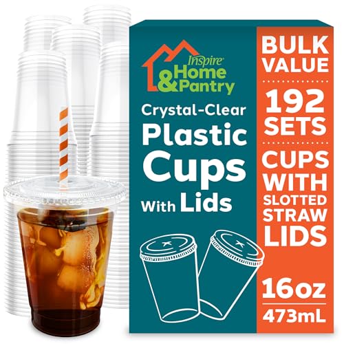192 Count 16 Oz Disposable Plastic Cups with Lids